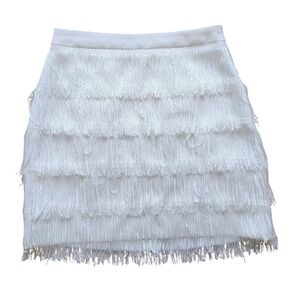 Endless Rose White Tiered Fringe Mini Skirt Party Festival Size S